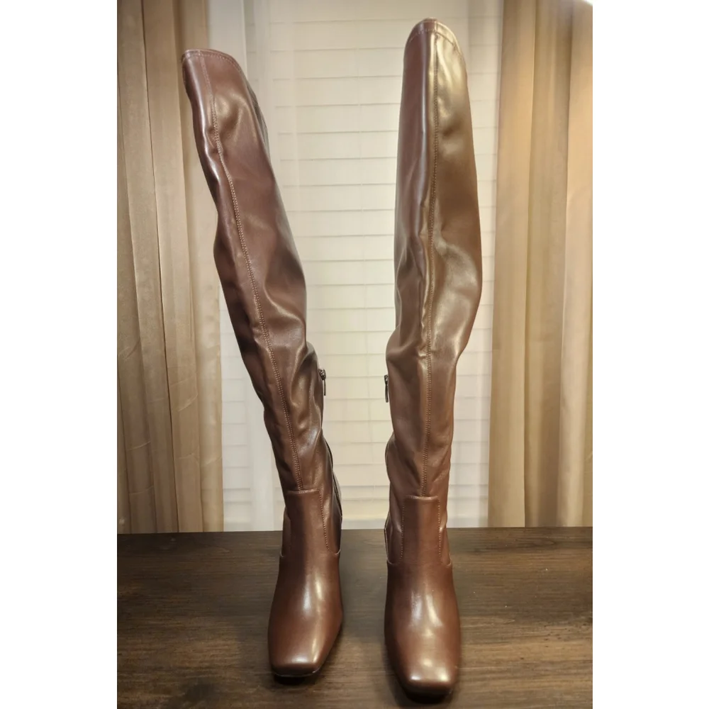 Sarto By Franco Sarto Over the Knee Block Boots 7.5 M WIDE Calf Chocolate Brown